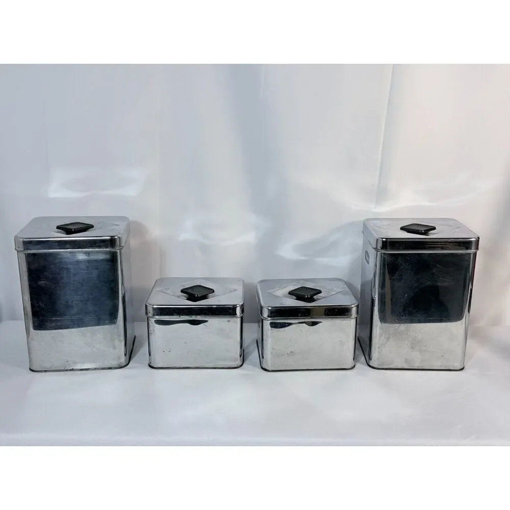 Signature MCM Chrome Kitchen Canister Set Flour Sugar Coffee Tea Mod Prop READ